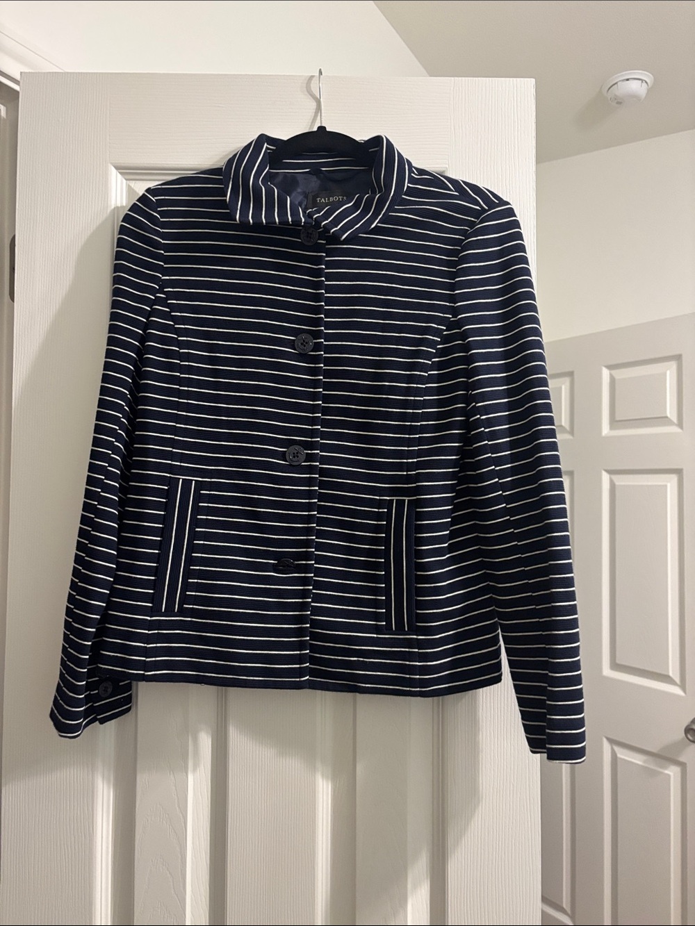 Talbots Navy & White Striped Button Jacket